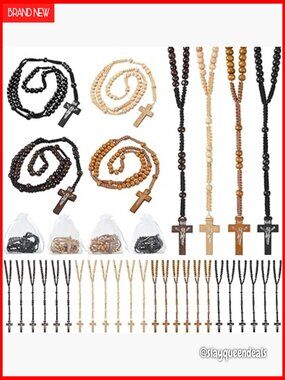 60 Pack Wooden Rosary Beads with Cross - First Communion Gifts for Men Women
